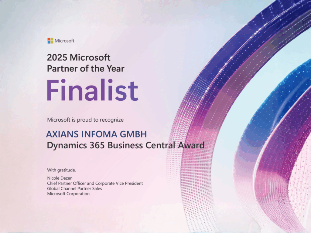 Axians Infoma als Finalist des Awards «2025 Microsoft Dynamics 365 Business  Central Partner of the Year» ausgezeichnet